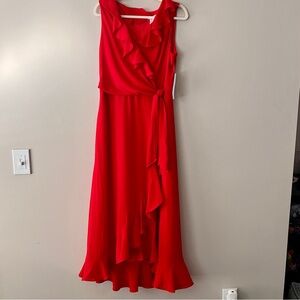 NWT London Times Women’s Salsa Red Ruffle Chiffon Faux Wrap Maxi Dress 12